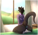  anthro anus ass backsack big_ass clothing fur furry girly hoodie male mammal mustelid otter penis r-mk rear_view testicles 