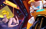 ace_(space_ace) anus ass blonde_hair blue_eyes breasts cleavage dat_ass dragon&#039;s_lair dress erect_nipples female fred_perry high_heels long_hair male on_stomach princess_daphne space_ace tagme