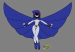  1_girl 1girl ankle_boots breasts cape dc dc_comics dcau female female_only four_eyes hairless_pussy half_demon hood mostly_nude naked_cape nude pussy raven_(dc) red_eyes solo superheroine tagme teen_titans xierra099 