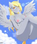  1girl absurd_res anthro anthrofied ass blonde_hair blush breasts cloud cutie_mark derp_eyes derpy_hooves equine falling friendship_is_magic furry hair high_res long_hair mammal my_little_pony nipples nude outside pegasus pussy wings zanclife 