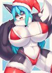  1girl 1girl 2020 anthro big_breasts blue_eyes blush breasts cameltoe canid canine canis christmas clothing curvy_figure domestic_dog furry hanul high_res holidays huge_breasts legwear mammal nipple_outline one_eye_closed open_mouth tailzkim thick_thighs underwear voluptuous wide_hips wink 