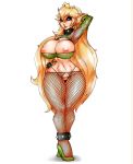 big_breasts bowsette breasts crown fishnet_stockings high_heels hourglass_figure huge_breasts mario_(series) nipple_piercing nipples princess_peach super_mario_bros. thick_ass thick_thighs white_background
