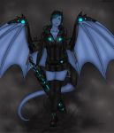 bat_wings blue_skin eliana-asato_(artist) green_eyes solo sword weapon 
