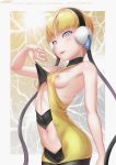  1girl artist_name bare_arms bare_shoulders blonde blue_eyes blush breasts cameltoe choker cowboy_shot elesa_(pokemon) female_only g@rnet gym_leader heart heart-shaped_pupils high_resolution large_filesize lifted_by_self looking_at_viewer looking_to_the_side navel nipples open_mouth outside_border pokemon pokemon_(game) pokemon_black_&amp;_white pokemon_character pokemon_sun_&amp;_moon shirt shirt_lift small_breasts smile solo_female spats symbol-shaped_pupils tongue tongue_out very_high_resolution watermark web_address 