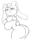  1girl anthro ass big_ass big_breasts breasts clothing furry gray_impact half-closed_eyes huge_ass huge_breasts lagomorph lipstick long_ears mammal mature_female monochrome nipples open_mouth rabbit sega smile undressing vanilla_the_rabbit white_background 