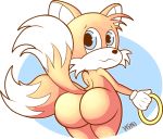  1girl 2016 alpha_channel anthro ass big_ass blue_eyes canine digital_media_(artwork) fox fur furry ikiki male mammal miles_&quot;tails&quot;_prower multiple_tails nude orange_fur sega simple_background 