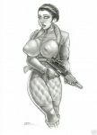  big_breasts breasts empire_strikes_back monochrome nipples princess_leia_organa star_wars victor_rinaldi white_background 