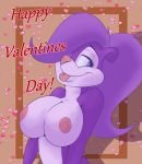  ! 1girl 2016 anthro areola big_breasts blue_eyes breasts fifi_la_fume fur furry hair heart holidays long_hair looking_back mammal nipples pink_nose purple_fur purple_hair skunk smile tiny_toon_adventures tongue tongue_out valentine&#039;s_day vinfox warner_brothers 