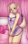  1girl 2016 anthro bedroom blush canine clothing cub cute day dog dress fur furry girly holidays inside invalid_color lace male mammal night off_shoulder panties shy underwear valentine&#039;s_day young z-afiro 