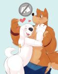 2015 anthro biceps blue_background canine chest_tuft clothing dog duo family_guy fur furry jasper_(family_guy) male mammal muscular open_mouth overalls seth-iova tuft underwear wolf wristband wuffle wuffle_(webcomic)