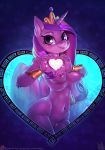  1girl 2016 anthro anthrofied areola atryl belly breasts equine feathered_wings feathers furry hair heart highres holidays horn long_hair looking_at_viewer mammal midriff mostly_nude multicolored_hair my_little_pony navel nipples patreon princess_cadance pussy smile valentine&#039;s_day winged_unicorn wings 