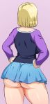  1girl android_18 big_ass blonde_hair blue_eyes dragon_ball dragon_ball_super dragon_ball_z milf miniskirt pinkpawg 