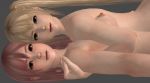 2girls 3d 3d_(artwork) big_breasts dead_or_alive doadeadonarrival grey_background honoka_(doa) marie_rose yuri