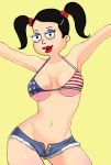  american_dad american_flag american_flag_bra bikini_top breasts denim_shorts edit hayley_smith lipstick makeup pig_tails shaved_pussy stars_and_stripes tongue young 