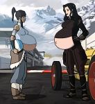 2_girls asami_sato black_hair blue_eyes brown_hair green_eyes jtng23 korra photoshop ponytail pregnant pregnant_belly pregnant_female sexy take_your_pick the_legend_of_korra wife_and_wife yuri
