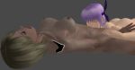 1girl 3d ahegao ashley_graham ayane_(doa) big_breasts blonde_hair crossover dead_or_alive doadeadonarrival grey_background licking_breast masturbation orgasm_face purple_hair pussylicking resident_evil resident_evil_4 yuri