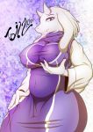 1girl 2016 2d 2d_(artwork) alternate_version_available anthro anthro_only belly big_breasts boss_monster breast_grab breasts caprine chubby clothed clothing digital_media_(artwork) female_only fur furry goat horn mammal midriff navel plump slightly_chubby smile tailzkim toriel undertale undertale_(series) video_games