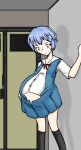 blue_hair neon_genesis_evangelion pregnant pregnant_belly pregnant_female purple_eyes rei_ayanami saburox school_uniform surprised