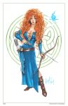  1girl 2014 big_breasts bow_(weapon) brave brave_(copyright) breasts cleavage disney elias_chatzoudis female_only full_body merida princess_merida will-o&#039;-the-wisp 