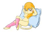 1girl anthro breasts cartoon cat cat_ears cat_tail catgirl cleo_catillac cute furry heathcliff_&amp;_the_catillac_cats orange_hair pillow pussy render shades simple_background tail the_catillac_cats transparent_background