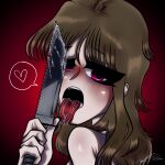 aly_artist blush blushing_at_viewer brunette choker goth goth_girl knife lick licking looking_at_viewer pink_eyes seductive seductive_look sexy xcorpseprincessx