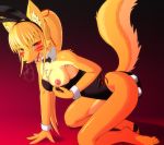 all_fours anal anal_penetration animal_ears anthro armpits blonde_hair blush bow_tie breasts breath bunny_costume canine chest_tuft detached_collar digital_media_(artwork) dildo fake_animal_ears flashing fox furry gradient gradient_background green_(artist) hair hindpaw kneel long_hair mammal nipples open_mouth original original_character pawpads paws penetration pixiv_id_2975314 ponytail raised_tail red_eyes sex_toy sex_toy_under_clothing shirt_cuffs solo tail teddy_(clothing) tuft vaginal vaginal_penetration