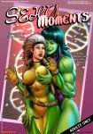  2017 2_girls 2girls 5_fingers abstract_background artist_name belt biceps big_breasts breast_grab breast_squeeze brown_eyes brown_hair busty clothed clothes clothing color colored comic costume cover_page cropped_jacket dark_hair dated english english_text female female/female female_only fit gloves green_eyes green_hair green_lips green_skin groping hair half-closed_eyes headband hulk_(series) human humanoid jacket jennifer_walters leotard lipstick locofuria long_fingernails long_hair makeup marvel marvel_comics mouth_open multicolored_hair multiple_females multiple_girls muscle muscles muscular muscular_female mutant not_furry open_mouth pablo pablo_comics pablocomics red_lips red_lipstick rogue round_ears sexy_moments she-hulk skin_tight smile smiling standing superheroine surprise teeth text toned tongue two-tone_hair two_tone_hair uncensored url white_hair x-men yuri 