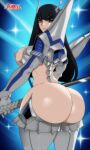  1girl ass_focus ass_squeeze big_ass big_breasts black_hair blue_eyes bottom_heavy bubble_ass bubble_butt dat_ass exposed_ass exposed_breasts female_focus female_only grey_clothing holding_sword holding_weapon huge_ass jay-marvel junketsu kill_la_kill kiryuuin_satsuki large_ass large_butt long_hair looking_back muscle muscular muscular_female nipples partially_clothed pawg round_ass sideboob small_waist solo_female solo_focus thick_ass thick_thighs thin_waist tight_clothing voluptuous 