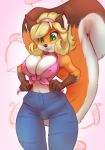  1girl 2016 anthro big_breasts breasts bulge cleavage clothed clothing dickgirl erect_nipples furry intersex mammal nipple_bulge nipples penis_outline pink_background rodent squirrel thefuckingdevil 