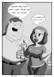  1girl after_sex big_breasts comic cum_collection dialogue family_guy human mammal meg_griffin milk_maid_(family_guy_comic) monochrome not_furry peter_griffin slightly_chubby zst_xkn 