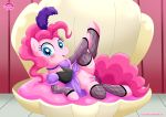  1girl bbmbbf blue_eyes dress dress_lift earth_pony equestria_untamed friendship_is_magic leg_lift looking_at_viewer my_little_pony no_underwear palcomix partially_clothed pinkie_pie pinkie_pie_(mlp) pony sex_toy tagme tail 