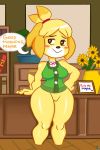1girl animal_crossing animal_crossing_new_leaf anthro bedroom_eyes bell blonde_hair book breasts brown_eyes canid canine canine_humanoid clothing dog doubutsu_no_mori drunkengeneral flower fur furry hair hair_tie half-closed_eyes inside isabelle_(animal_crossing) jingle_bell mammal nintendo office plant ponytail pussy secretary seductive shih_tzu shiny shizue_(doubutsu_no_mori) thick_ass thick_legs thick_thighs vest video_games voluptuous yellow_fur