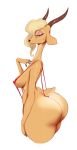  1girl anthro ass big_ass breasts brown_eyes disney female female_only furry gazelle_(zootopia) horns huge_ass looking_at_viewer micro_bikini sling_bikini small_waist sundown sweat thick_thighs white_background wide_hips zootopia 