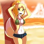  1_girl animal_crossing anthro beach canine clothing dalley-le-alpha_(artist) dog furry isabelle_(animal_crossing) mammal nintendo palm_tree pose seaside smile swimsuit tree video_games 