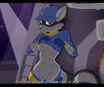  1girl 1girl anthro breasts clothed clothing clothing_lift crossgender flashing furry high_res looking_at_viewer mammal mask nude one_breast_out pants_down partially_clothed pussy raccoon redfoxsoul shirt shirt_lift sly_cooper sly_cooper_(series) thief undressing uniform video_games 
