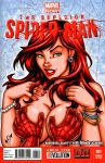 1girl breast_grab comic_cover female_focus garrett_blair marvel mary_jane_watson red_hair spider-man spider-man_(series) topless