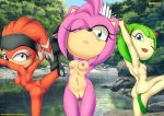  3girls amy_rose anthro bbmbbf breasts cosmo_the_seedrian mobius_unleashed multiple_girls palcomix pussy sega shade_the_echidna sonic_(series) sonic_the_hedgehog_(series) sonic_x 