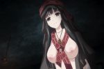  1girl animated animated_gif areolae big_breasts black_eyes black_hair bottomless bouncing_breasts breasts cloak empty_eyes euphoria_(clockup) euphoria_(copyright) gif hentai large_breasts necklace nipples sex talking 