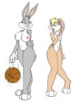  2girls angry anthro ball blue_eyes breasts bugs_bunny duo fur furry gender_bender lagomorph large_breasts lola_bunny navel nipples nude open_mouth pussy smile standing tagme uncensored wide_hips 