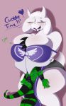  1girl 2016 anthro big_breasts boss_monster breast_smother breasts caprine cleavage clothed clothing digitaldomain123 duo furry goat heart huge_breasts hugging kiss_mark lizard male mammal reptile scalie toriel undertale video_games 