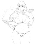  1girl atago_(kantai_collection) big_breasts bikini breasts gloves hose kantai_collection lvl_(artist) monochrome navel sketch smile water wide_hips wink 