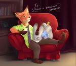  1girl anthro canine carrot chair closed_eyes dialogue disney dlw food fox furry green_eyes humor judy_hopps lagomorph looking_at_viewer male male/female mammal nick_wilde oral penetration rabbit sex_toy sitting text vegetable zootopia 