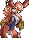  1girl 2016 anthro big_breasts breasts brown_fur cleavage clothed clothing dust:_an_elysian_tail fur furry gloves hair haley haley_(elysian_tail) lagomorph long_hair looking_at_viewer mammal open_mouth overall pink_hair pose rabbit red_nose simple_background suddenhack teeth tongue white_background white_fur wide_hips yellow_eyes 