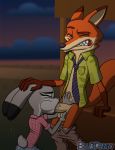  1girl 2016 anthro blu3danny canine cheek_bulge clothed clothed_sex clothing disney duo erection fangs fellatio fondling fox furry highres interspecies judy_hopps lagomorph male male/female mammal nick_wilde oral pants_down partially_clothed penis predator/prey rabbit saliva sex testicle_fondling testicles undressing zootopia 