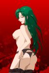 1girl cima_garahau female_only gundam_0083 looking_at_viewer looking_back nude_female red_background solo_female topless topless_female