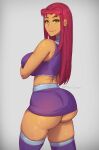  1girl 1girl ass cartoon_network dat_ass dc_comics dc_comics green_eyes huge_ass humanoid koriand&#039;r looking_at_viewer phat_smash simple_background solo_female solo_focus starfire teen_titans thick_thighs wide_hips 