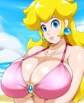 1girl beautiful big_breasts blonde_hair bra breasts cleavage female_only fuckable huge_breasts insanely_hot long_hair looking_at_viewer massive_breasts nintendo princess_peach smile speeds super_mario_bros. upper_body