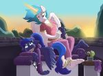  1girl 2016 anklet anthro anthrofied brush caroo comb duo equine friendship_is_magic furry glowing gold_(metal) horn jewelry lying magic mammal my_little_pony ponytail princess_celestia_(mlp) princess_luna_(mlp) ring sibling sisters sunrise tears tickle_fetish tickling toe_ring winged_unicorn wings 