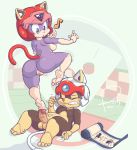  1boy 1girl anus ass blue_eyes breasts closed_eyes furry helmet nipples penis pizzacat polly_esther pussy samurai_pizza_cats tail testicle 