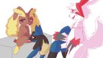  1girl anthro bisexual bouncing_breasts breasts canine furry gif group group_sex lopunny lucario male male/female mammal nintendo nipples oral penetration penis pokemon pussy pussylicking sex threesome undersfw vaginal vaginal_penetration video_games white_background zangoose 